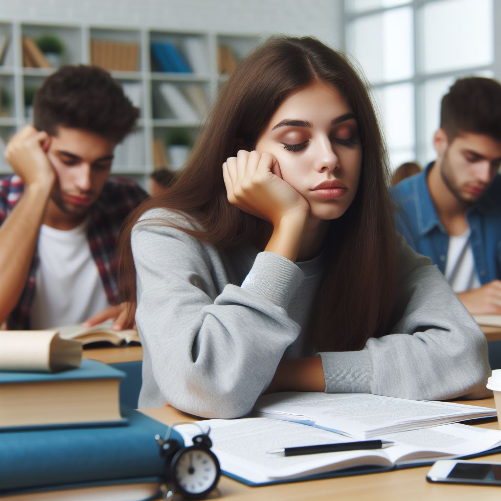 Estudiantes universitarios contra el insomnio en época de exámenes.