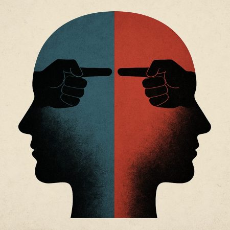 Ilustración simbólica creada con IA de la polarización política.